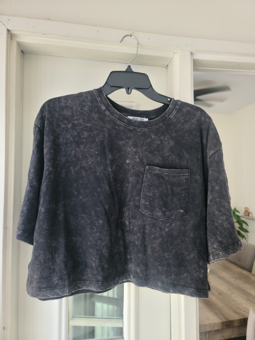Double Zero Washed Black Cropped Tee with Pocket